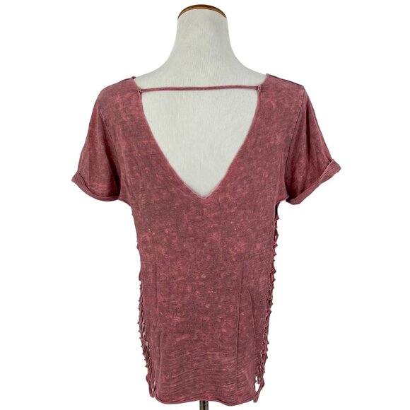 Gimmicks Exclusive Washed Mauve Raw Hem V-Neck Side Cutouts & Strappy Back Top - Picture 6 of 15